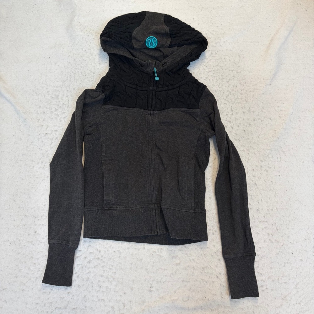 Lululemon Scuba Hoodie Womens 8 Gray Cable Knit Accent Full Zip Fleece